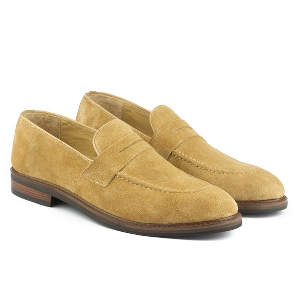 Vatrina Suede Leather Moc Toe Loafers - Beige