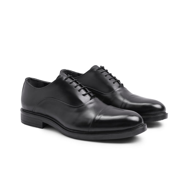 Vatrina Genuine Leather Cap Toe Oxford - Black