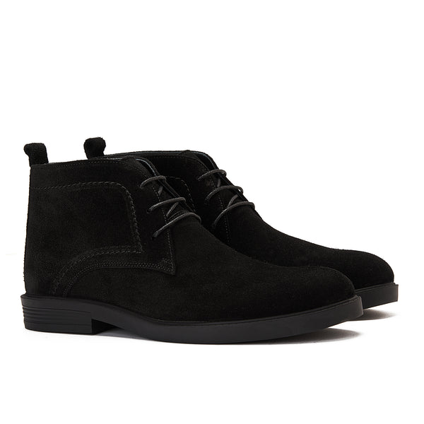 Vatrina Genuine Leather Plain Toe Half Boots - Black