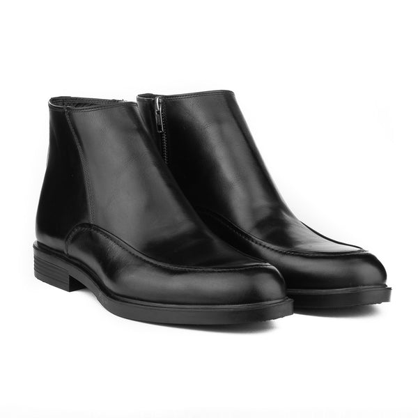 Vatrina Genuine Leather Moc Toe Half Boots - Black