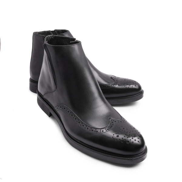 Vatrina Genuine Leather Wingtip Boot - Black