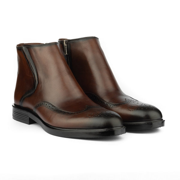 Vatrina Genuine Leather Moc Toe Half Boots - Brown