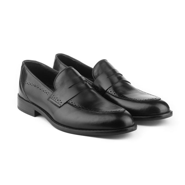 Vatrina Genuine leather Moc Toe Loafers - Black