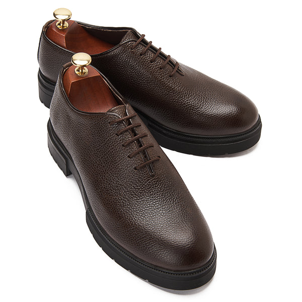 Vatrina Genuine Leather Plain Toe Oxford - Brown