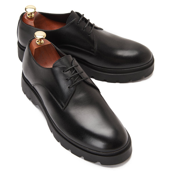 Vatrina Genuine Leather Plain Toe Derby - Black