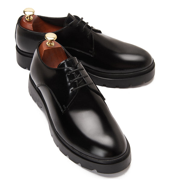 Vatrina Genuine Leather Plain Toe Derby - Black