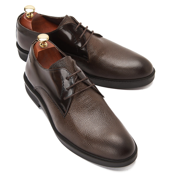Vatrina Genuine Leather Plain Toe Derby - Brown