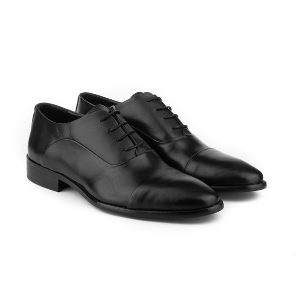 Vatrina Genuine Leather Cap Toe Oxfords - Black