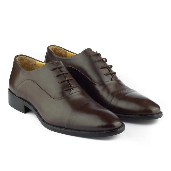 Vatrina Genuine Leather Cap Toe Oxfords - Brown