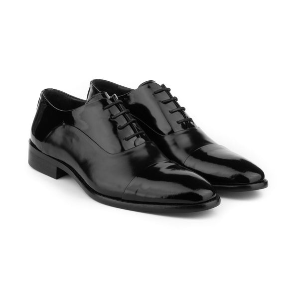 Vatrina Genuine Leather Cap Toe Oxfords - Black