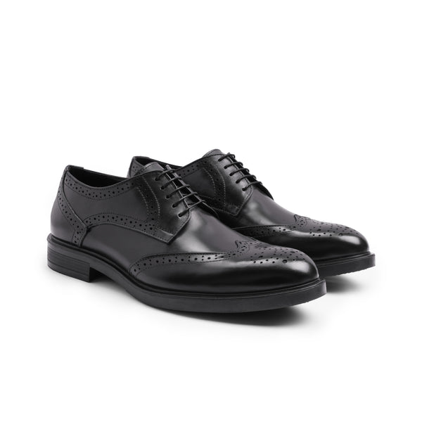Vatrina Genuine Leather Wingtip Brogue Derby - Black