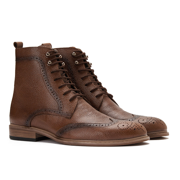 Vatrina Genuine Leather Wingtip Half Boots - Havan