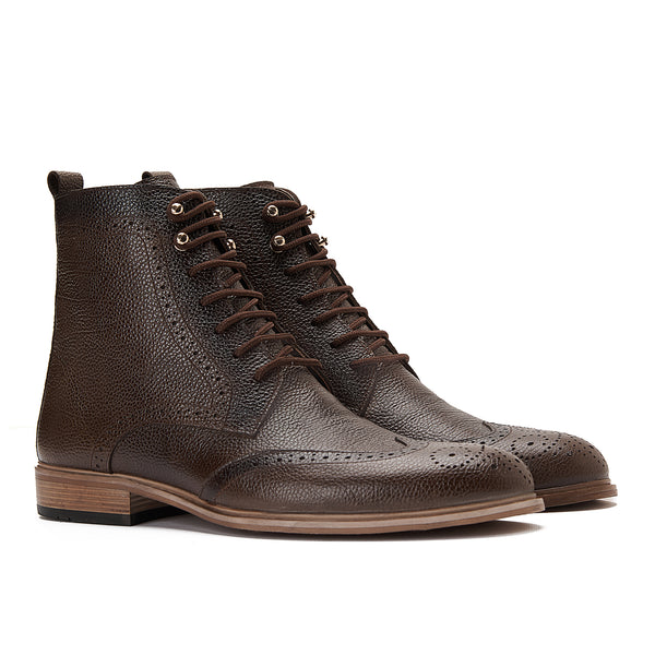 Vatrina Genuine Leather Wingtip Half Boots - New Brown