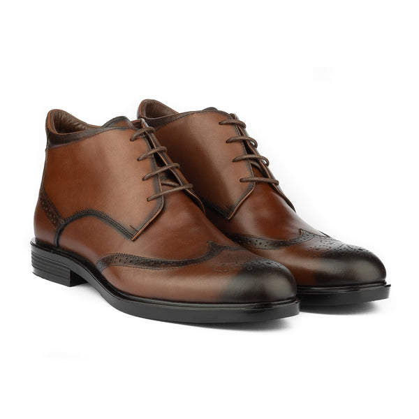 Vatrina Genuine Leather Wingtip Half Boots - Havan