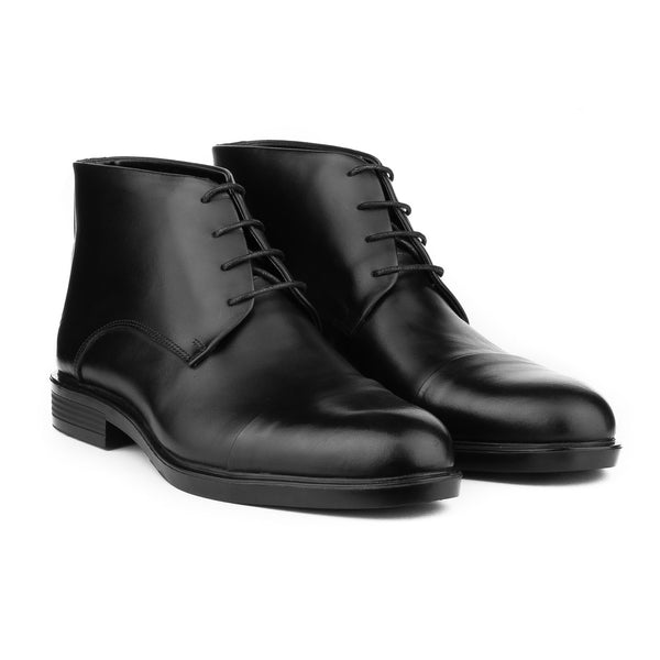 Vatrina Genuine Leather Wingtip Half Boots - Black