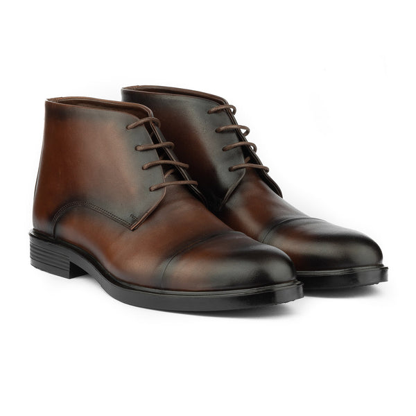 Vatrina Genuine Leather Wingtip Half Boots - Brown