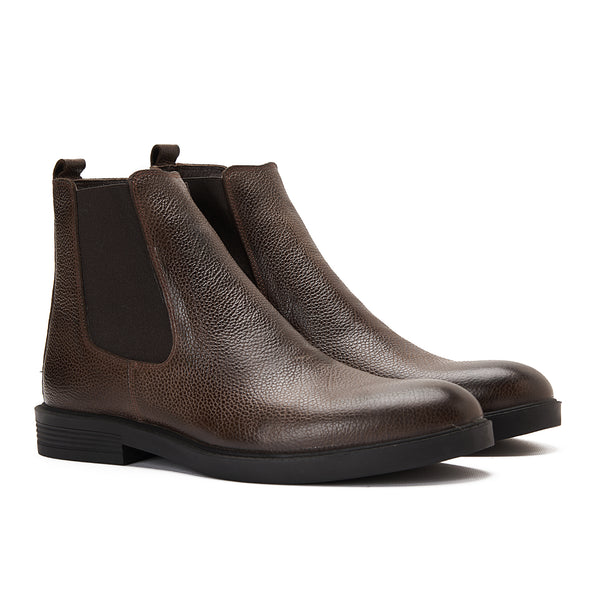 Vatrina Genuine Leather Plain Toe Half Boot - New Brown