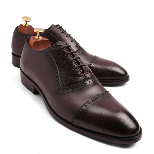 Vatrina Genuine Leather Cap Toe Oxford - New Brown