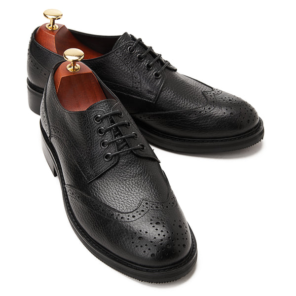 Vatrina Genuine Leather Wingtip Derby - Black