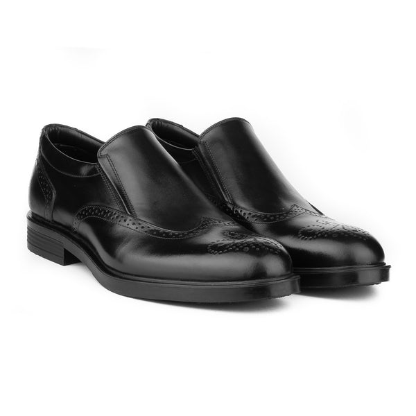 Vatrina Genuine Leather Wingtip Loafers - Black