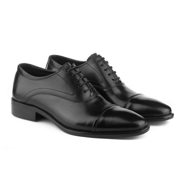 Vatrina Genuine Leather Cap Toe Oxfords - Black