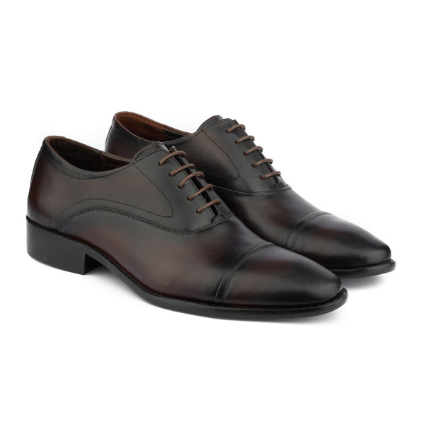Vatrina Genuine Leather Cap Toe Oxfords - Brown