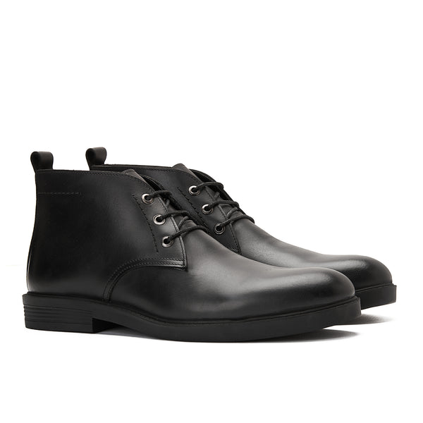 Vatrina Genuine Leather Plain Toe Half Boot - Black