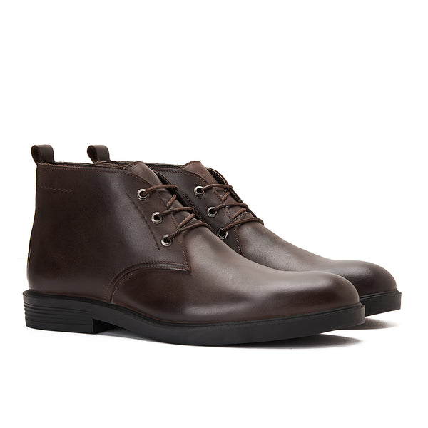Vatrina Genuine Leather Plain Toe Half Boot - New Brown