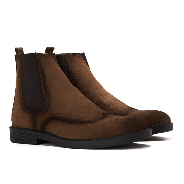 Vatrina Genuine Leather Wingtip Half Boot - Cafe
