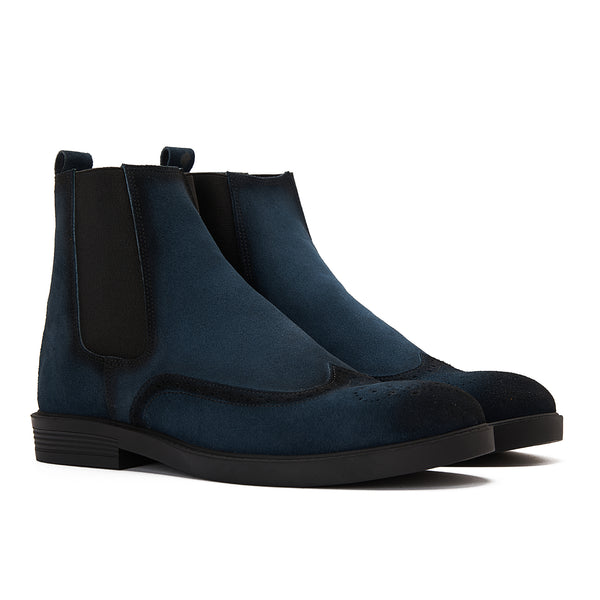 Vatrina Genuine Leather Wingtip Half Boot - Navy