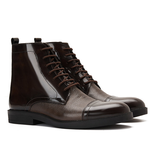 Vatrina Genuine Leather Wingtip Half Boot - Hazelnut
