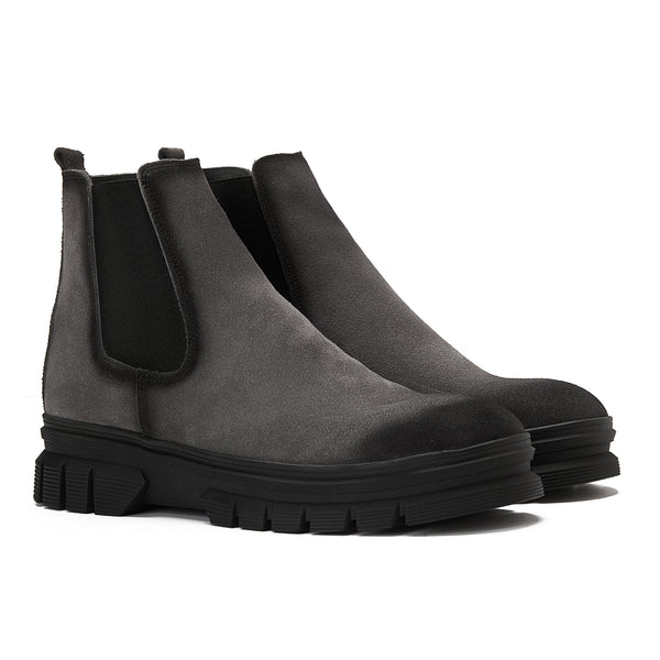 Vatrina Genuine Leather Plain Toe Half Boot - Gray