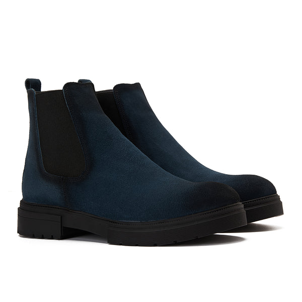 Vatrina Genuine Leather Plain Toe Half Boot - Navy