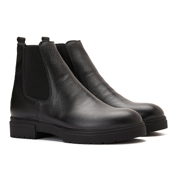 Vatrina Genuine Leather Plain Toe Half Boot - Black