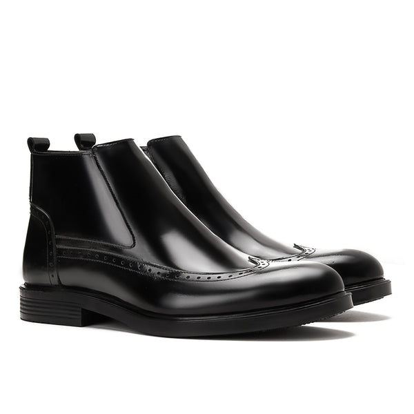 Vatrina Genuine Leather Wingtip Boot - Black