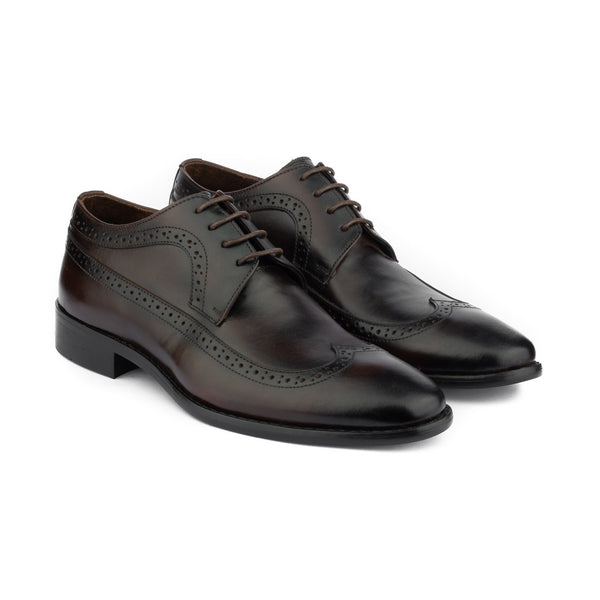 Vatrina Genuine Leather Wingtip Derbys - Brown