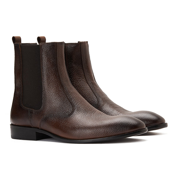Vatrina Genuine Leather Plain Toe Half Boot - New Brown