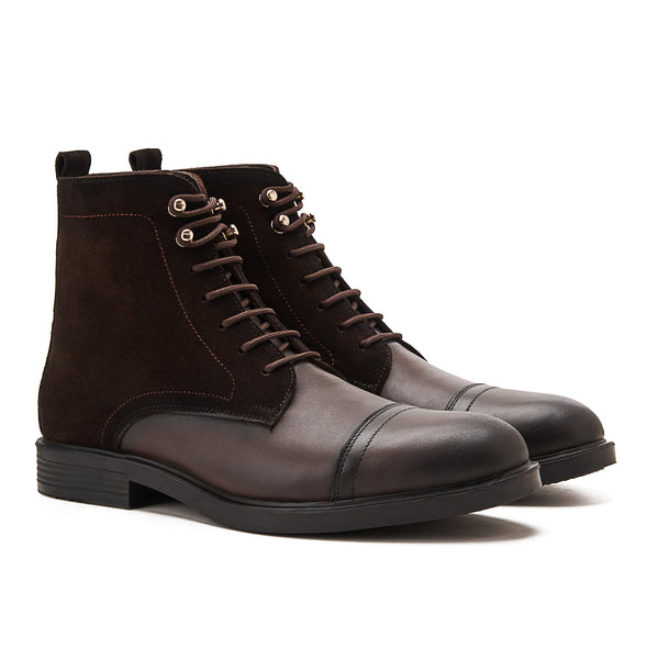 Vatrina Genuine Leather Suede Neck Cap Toe Boot ? New Brown