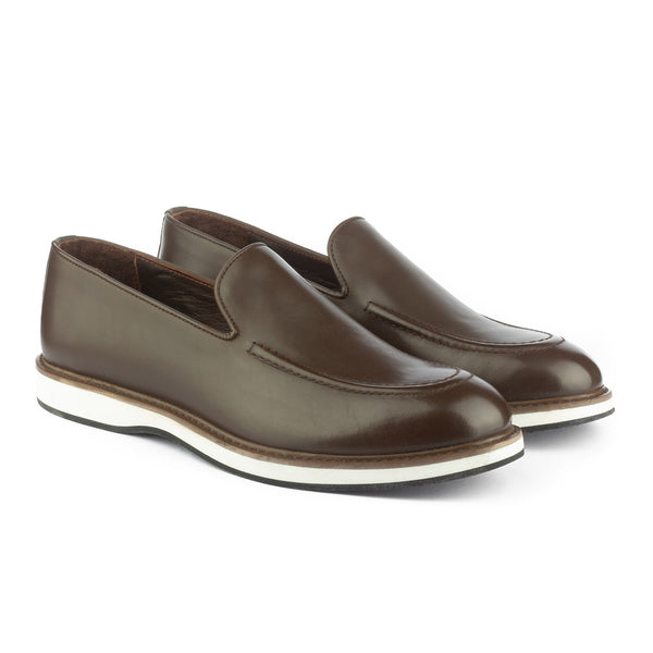 Vatrina Genuine Leather Moc Toe Loafers - Brown