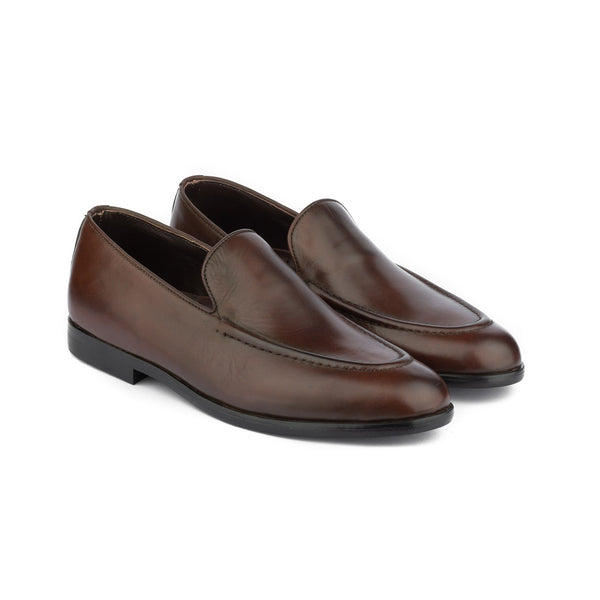 Vatrina Genuine Leather Moc Toe Loafers - Brown