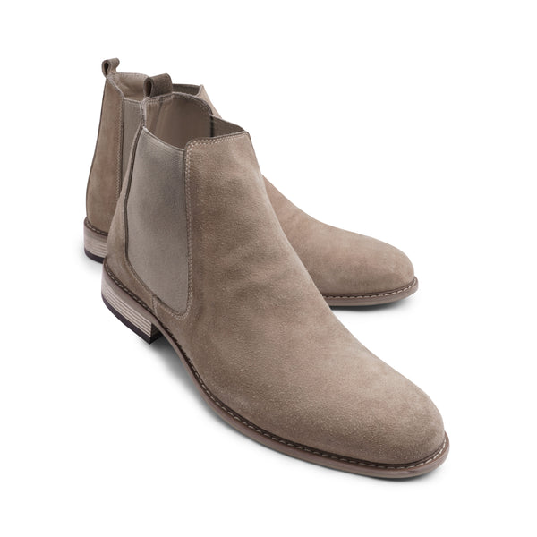 Vatrina Suede Genuine Leather Plain Toe Boot - Beige