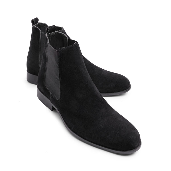 Vatrina Suede Genuine Leather Plain Toe Boot - Black
